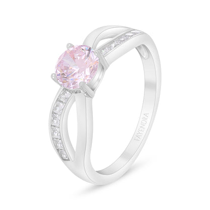 Sterling Silver 925 Ring Rhodium Plated Embedded With Pink Zircon And White Zircon