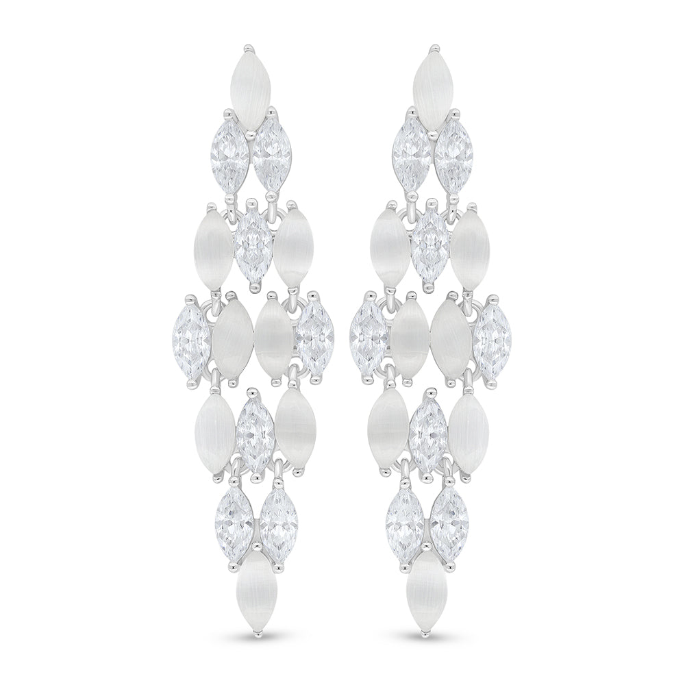 Sterling Silver 925 Earring Rhodium Plated Embedded With White Zircon