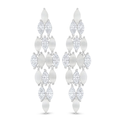 Sterling Silver 925 Earring Rhodium Plated Embedded With White Zircon