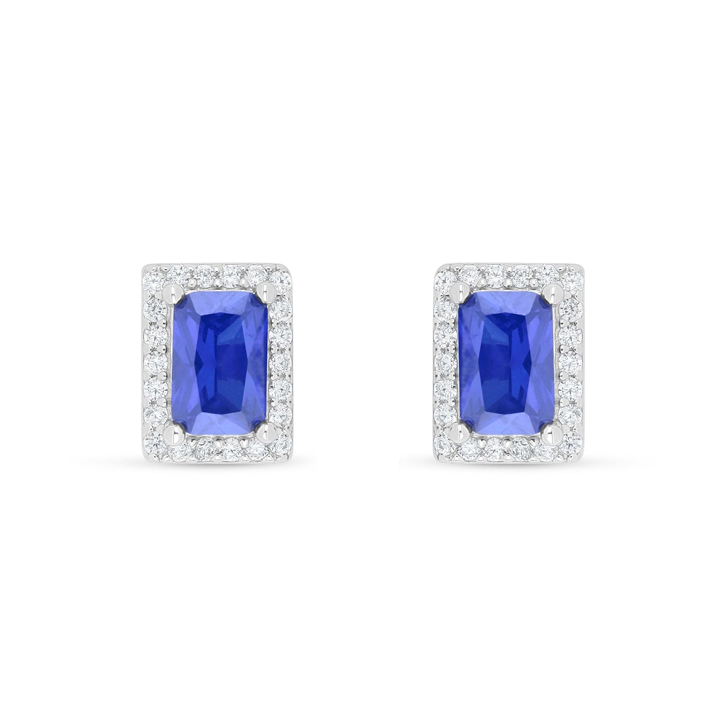 Sterling Silver 925 Earring Rhodium Plated Embedded With Sapphire Corundum And White Zircon