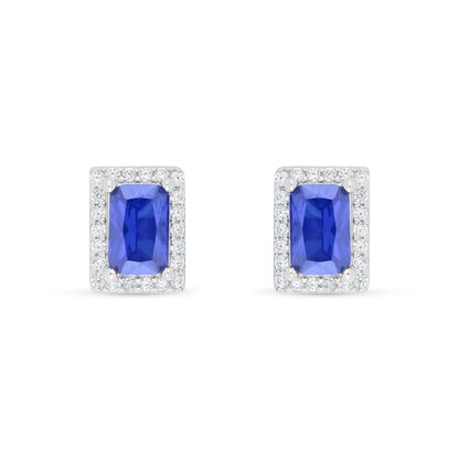 Sterling Silver 925 Earring Rhodium Plated Embedded With Sapphire Corundum And White Zircon