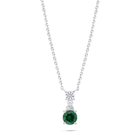 Sterling Silver 925 Necklace Rhodium Plated Embedded With Emerald Zircon And White Zircon
