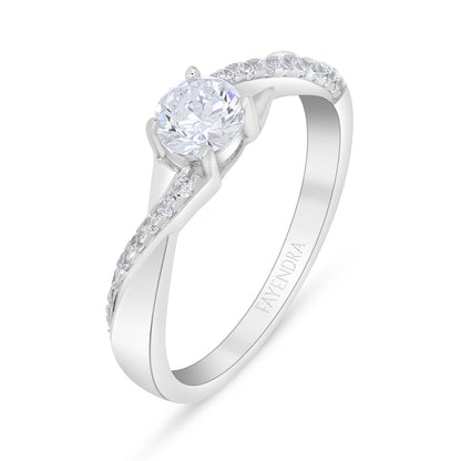 Sterling Silver 925 Ring Rhodium Plated Embedded With White Zircon