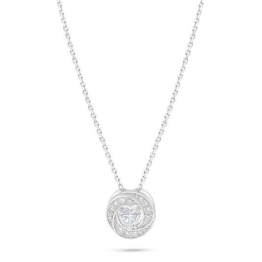 Sterling Silver 925 Necklace Rhodium Plated Embedded With White Zircon
