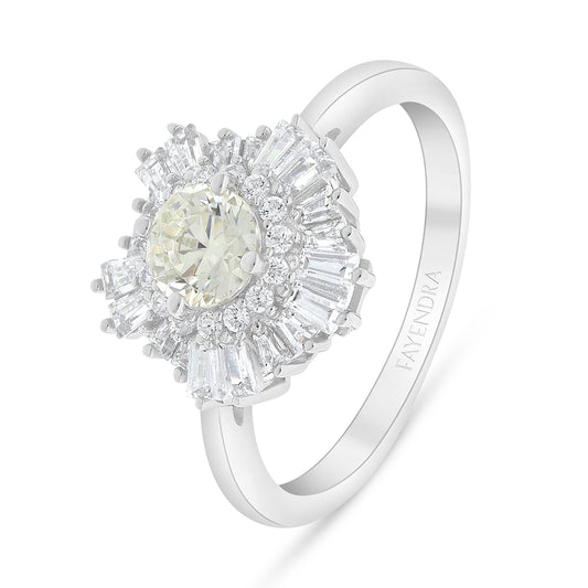 Sterling Silver 925 Ring Rhodium Plated Embedded With Diamond Zircon And White Zircon