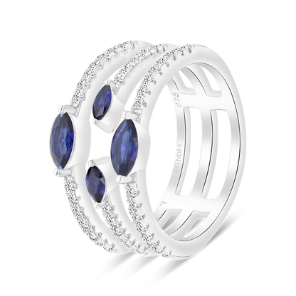 Sterling Silver 925 Ring Rhodium Plated Sapphire Corundum