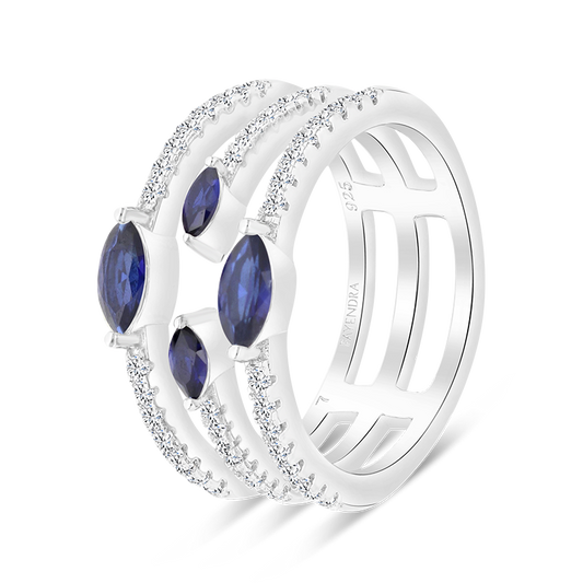 Sterling Silver 925 Ring Rhodium Plated Sapphire Corundum
