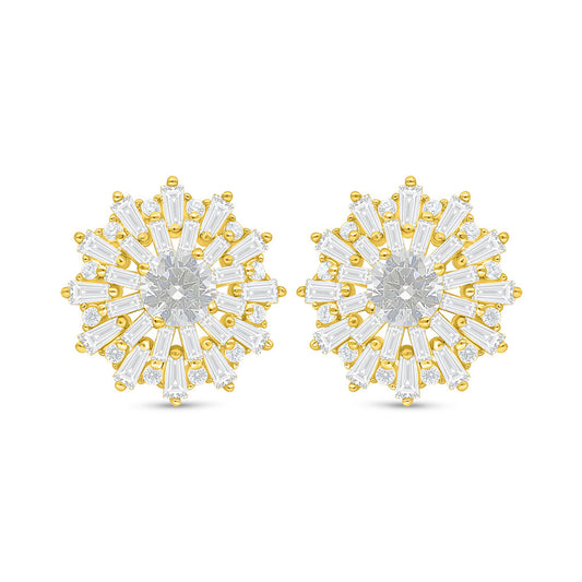 Sterling Silver 925 Earring Golden Plated Embedded With White Zircon