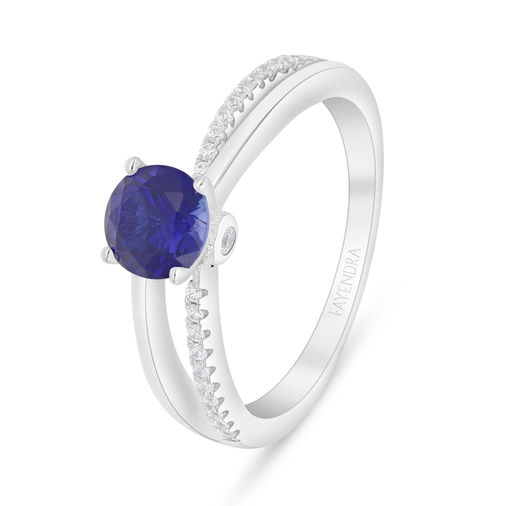 خاتم من الفضة الخالصة عيار 925 مطلي روديوم مرصع زفير كروندوم و فص ابيض