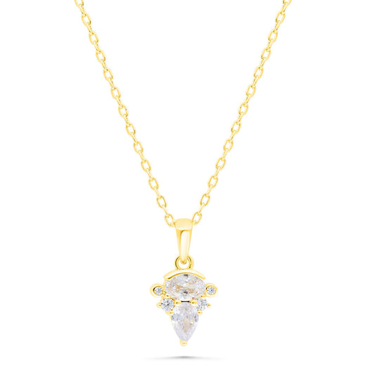 Sterling Silver 925 Necklace Gold Plated Embedded With White Zircon