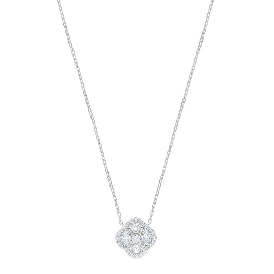 Sterling Silver 925 Necklace Rhodium Plated Embedded With White Zircon