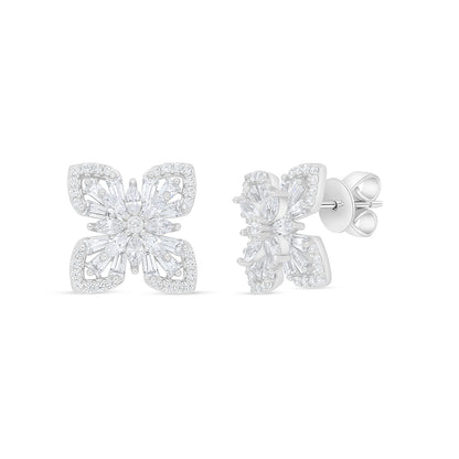 Sterling Silver 925 Earring Rhodium Plated Embedded With White Zircon