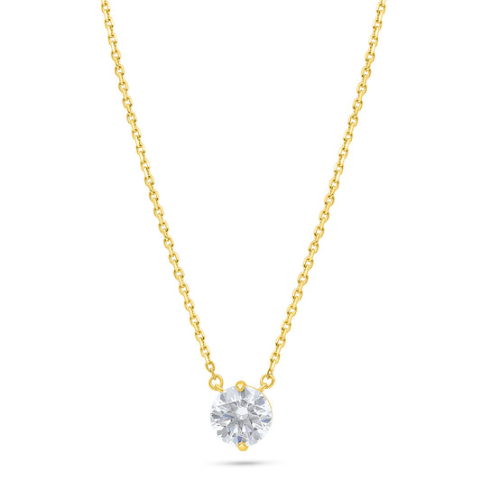 Sterling Silver 925 Necklace Golden Plated Embedded With White Zircon