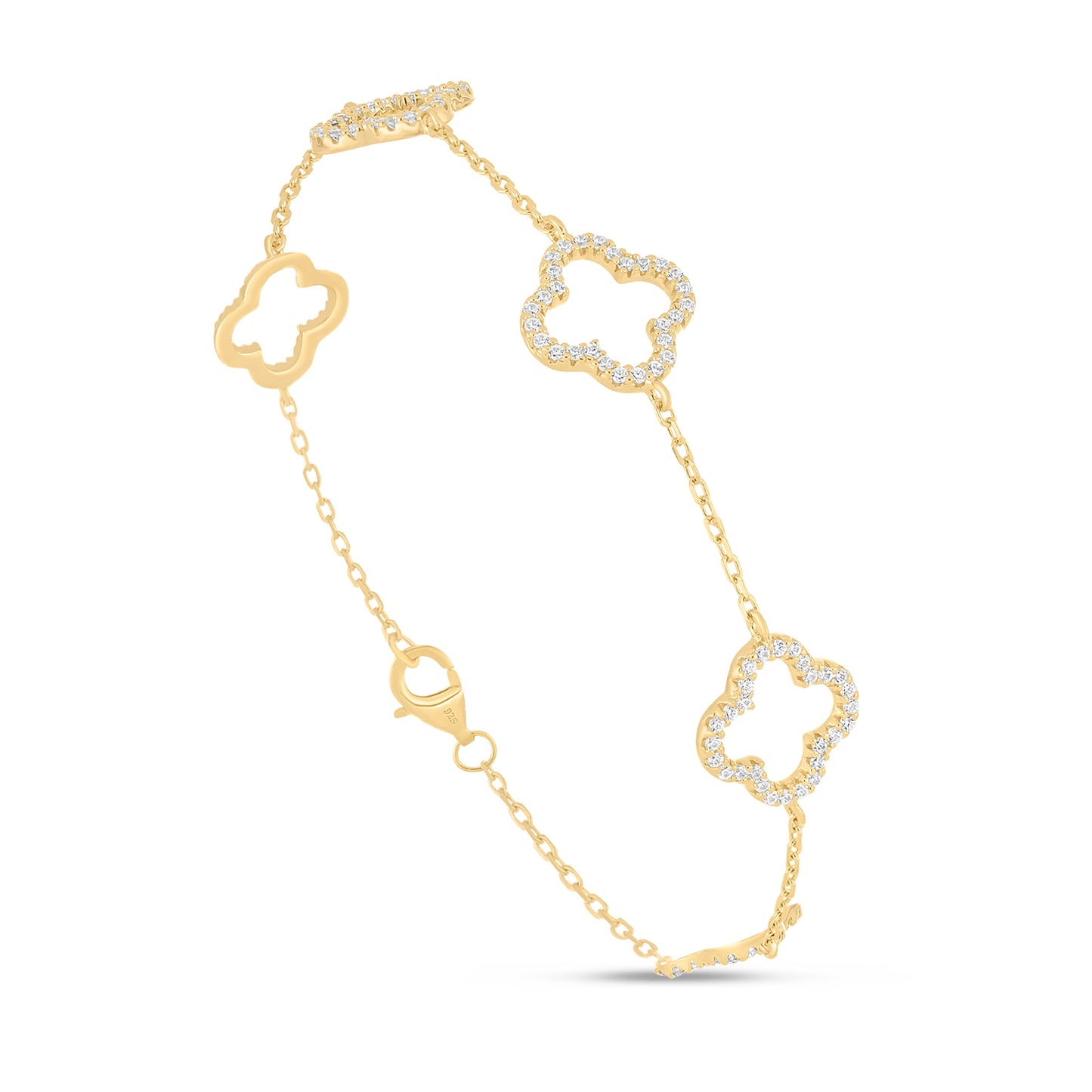 Sterling Silver 925 Bracelet Golden Plated Embedded With White Zircon