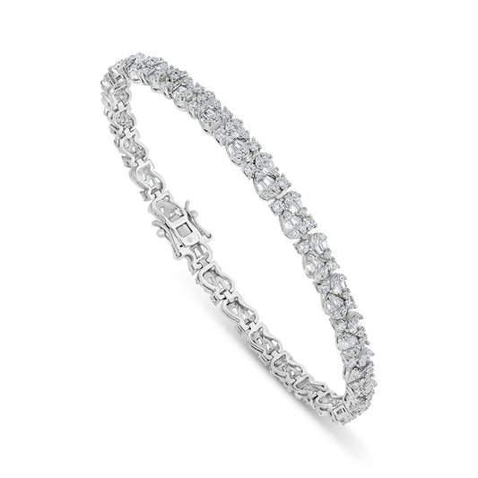 Sterling Silver 925 Bracelet Rhodium Plated Embedded With White Zircon