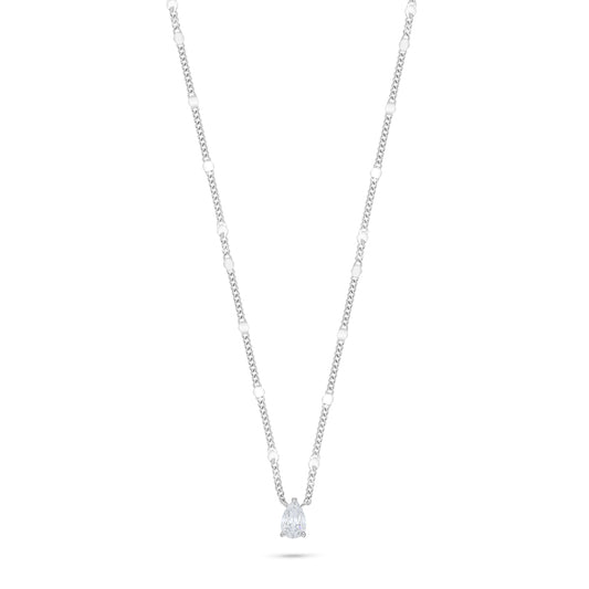 Sterling Silver 925 Necklace Rhodium Plated Embedded With White Zircon