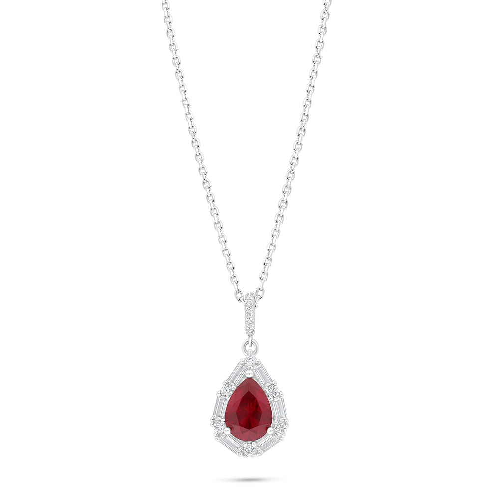 Sterling Silver 925 Necklace Rhodium Plated Embedded With Ruby Corundum And White Zircon