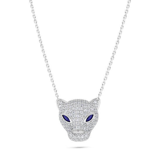 Sterling Silver 925 Necklace Rhodium Plated Embedded With Sapphire Corundum And White Zircon