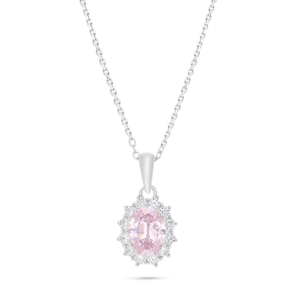 Sterling Silver 925 Necklace Rhodium Plated Embedded With pink Zircon And White Zircon