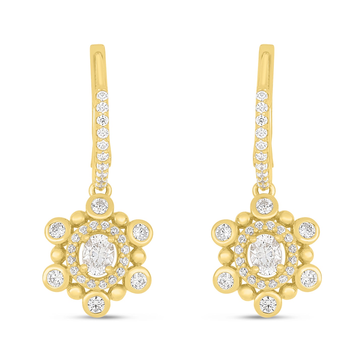 Sterling Silver 925 Earring Golden Plated Embedded With White Zircon