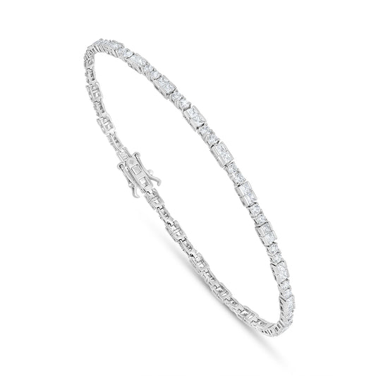 Sterling Silver 925 Bracelet Rhodium Plated Embedded With White Zircon