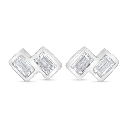 Sterling Silver 925 Earring Rhodium Plated Embedded With White Zircon