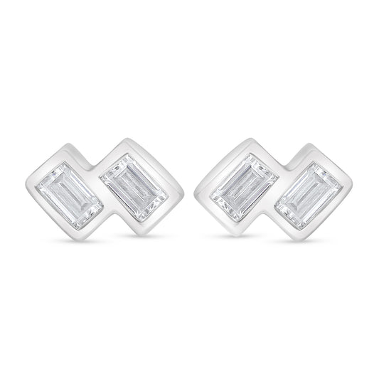 Sterling Silver 925 Earring Rhodium Plated Embedded With White Zircon
