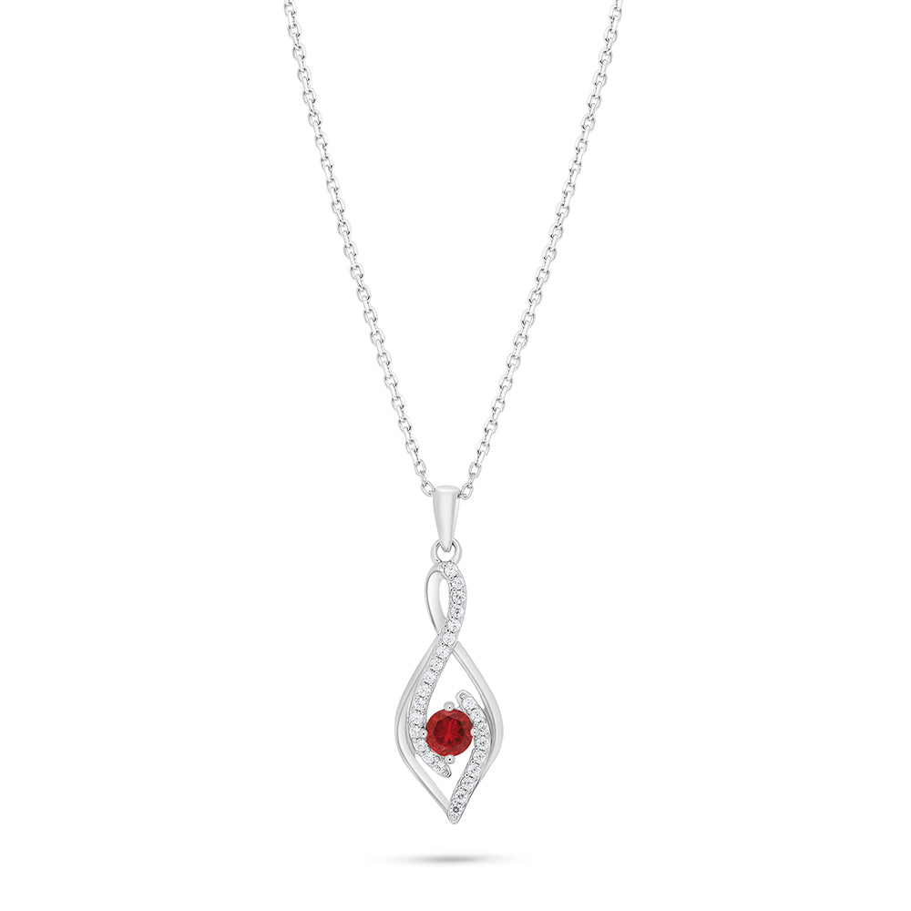 Sterling Silver 925 Necklace Rhodium Plated Embedded With Ruby Corundum And White Zircon