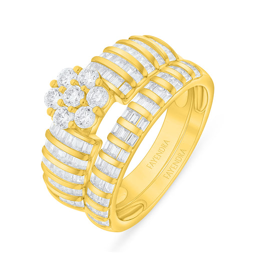 Sterling Silver 925 Ring (Twins) Golden Plated Embedded With White Zircon