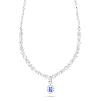 Sterling Silver 925 Set Rhodium Plated Embedded With Sapphire Corundum And White Zircon
