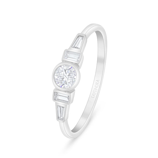 Sterling Silver 925 Ring Rhodium Plated Embedded With White Zircon