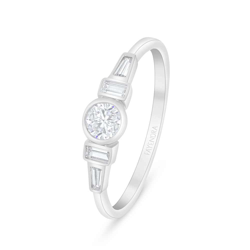 Sterling Silver 925 Ring Rhodium Plated Embedded With White Zircon