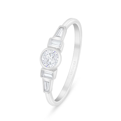 Sterling Silver 925 Ring Rhodium Plated Embedded With White Zircon