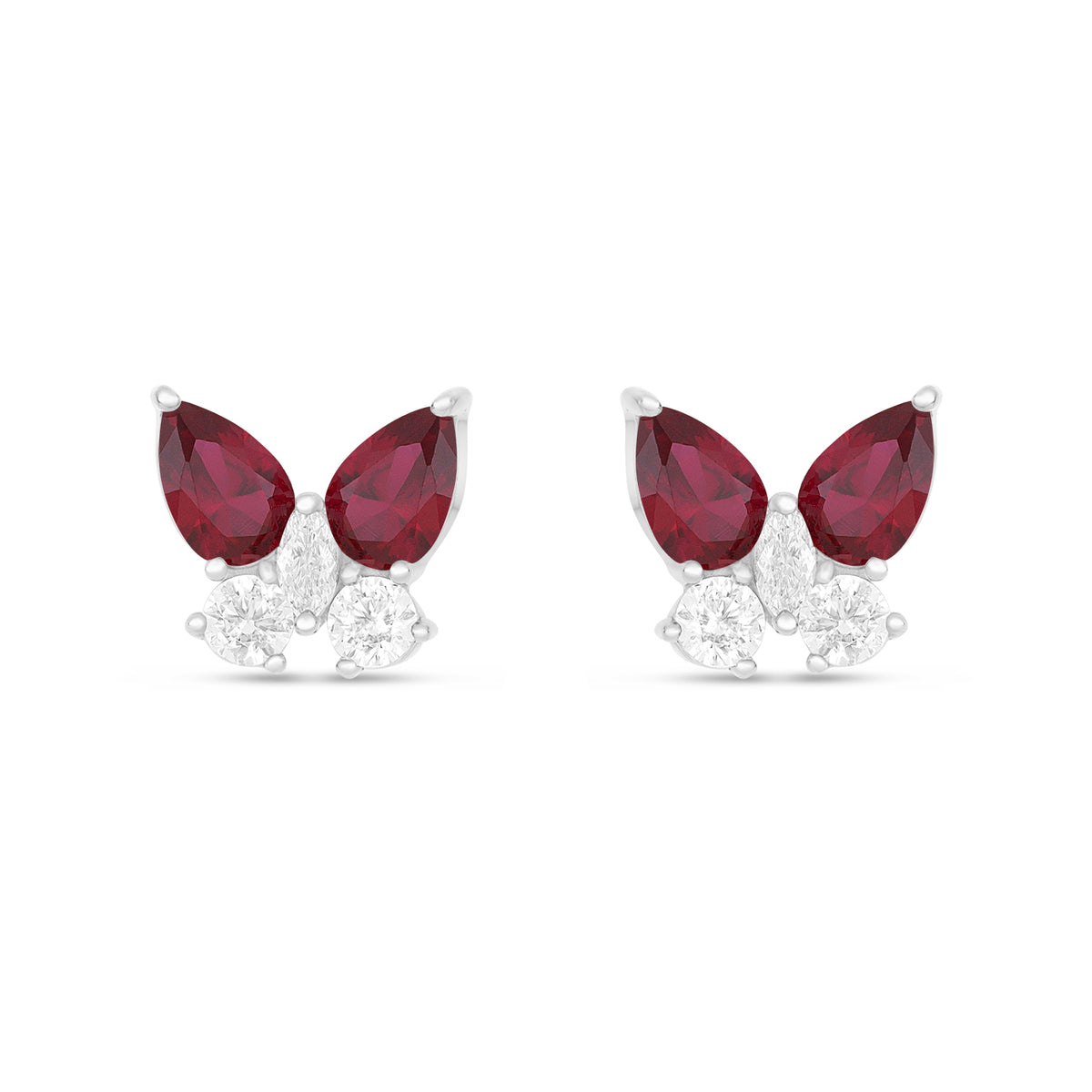 Sterling Silver 925 Earring Rhodium Plated Embedded With Ruby Corundum And White Zircon