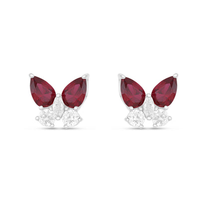 Sterling Silver 925 Earring Rhodium Plated Embedded With Ruby Corundum And White Zircon