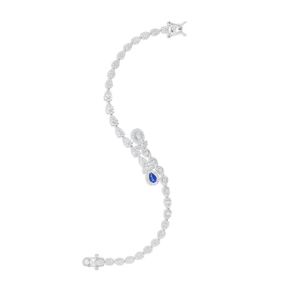Sterling Silver 925 Set Rhodium Plated Embedded With Sapphire Corundum And White Zircon