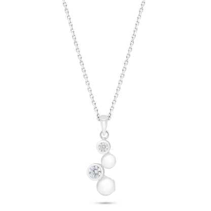 Sterling Silver 925 Necklace Rhodium Plated Embedded With Natural White Pearl And White Zircon