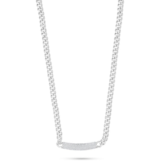 Sterling Silver 925 Necklace Rhodium Plated Embedded With White Zircon