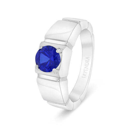 Sterling Silver 925 Ring Rhodium Plated Embedded With Sapphire Corundum