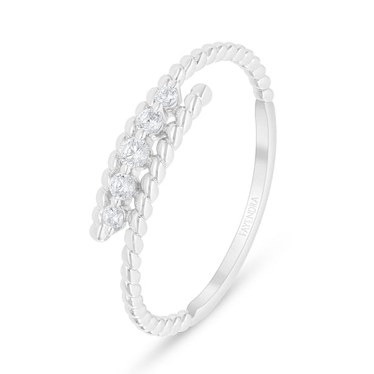 Sterling Silver 925 Ring Rhodium Plated Embedded With White Zircon
