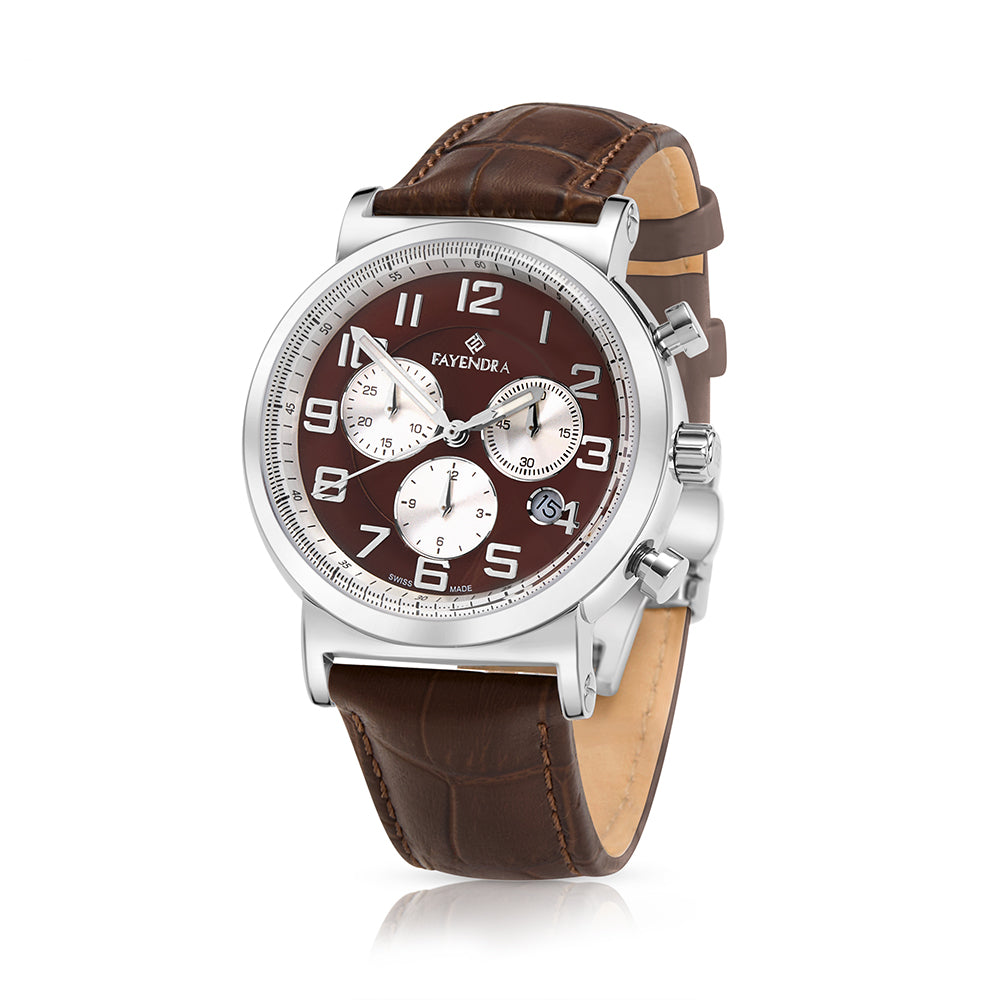 Stainless Steel 316L Watch Silver Color Brown Leather For Men - BROWN MOP DIAL