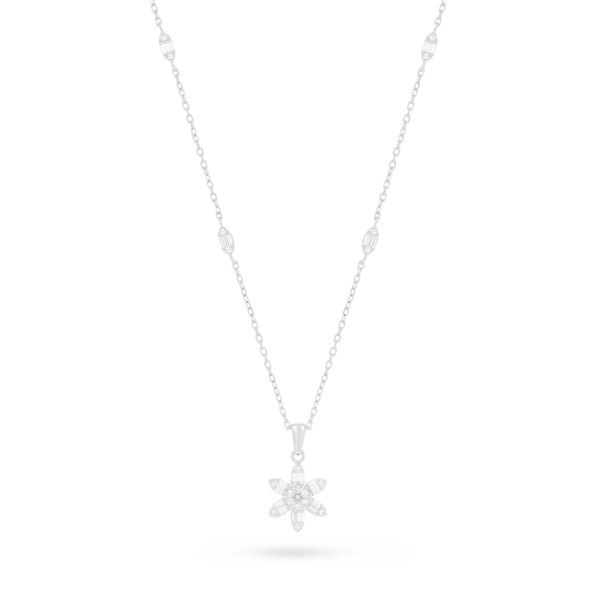 Sterling Silver 925 Necklace Rhodium Plated Embedded With White Zircon