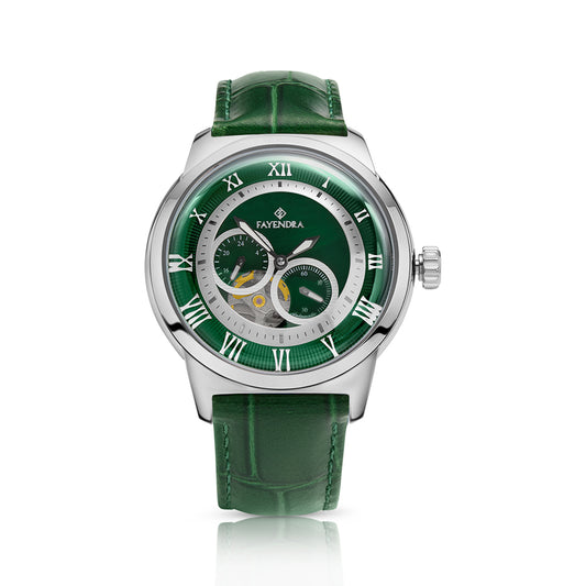 Stainless Steel 316L Watch Silver ColorGreen Leather For Men - GREEN MOP DIAL
