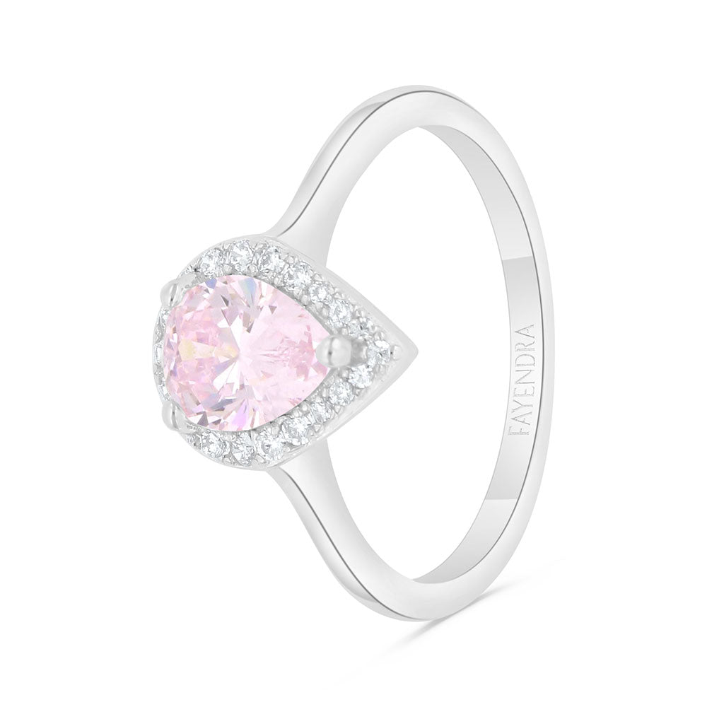 Sterling Silver 925 SET Rhodium Plated Embedded With pink  Zircon And White Zircon