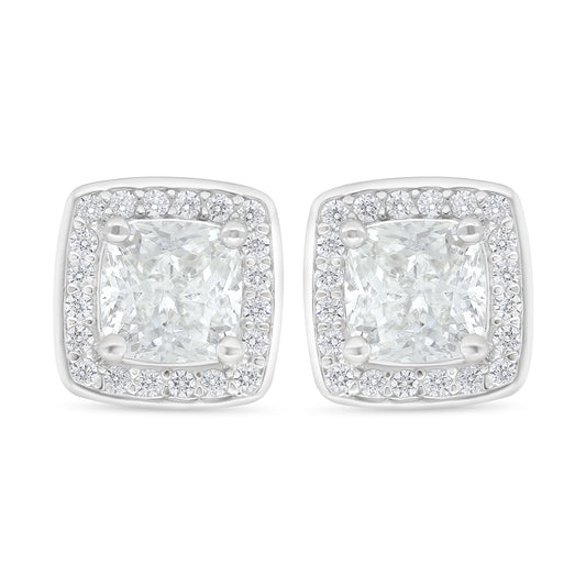 Sterling Silver 925 Earring Rhodium Plated Embedded With White Zircon