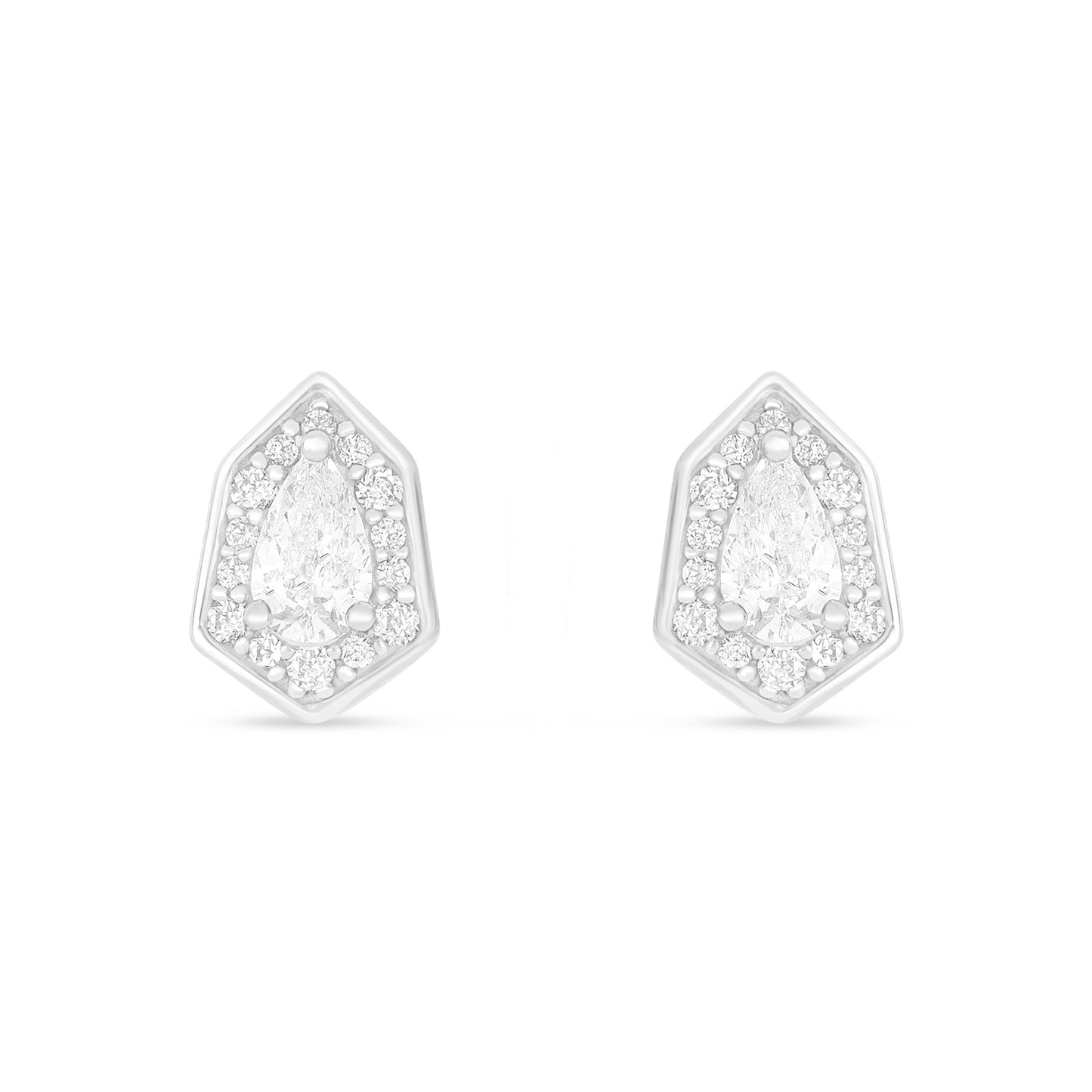 Sterling Silver 925 Earring Rhodium Plated Embedded With White Zircon