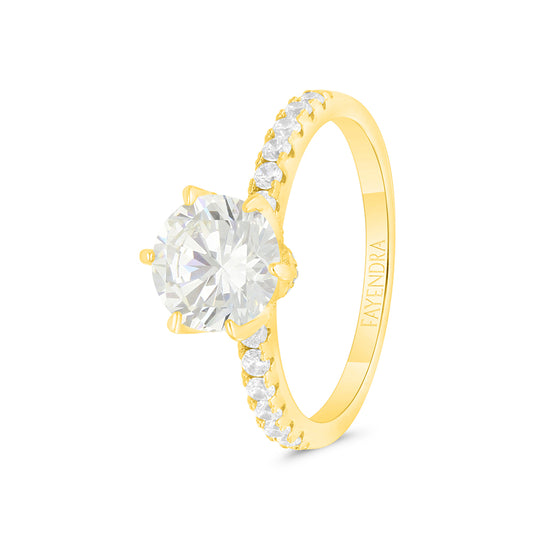 Sterling Silver 925 Ring Gold Plated Embedded With Yellow Zircon And White CZ