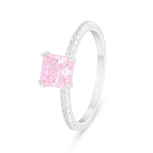 Sterling Silver 925 Ring Rhodium Plated Embedded With Pink Zircon And White Zircon
