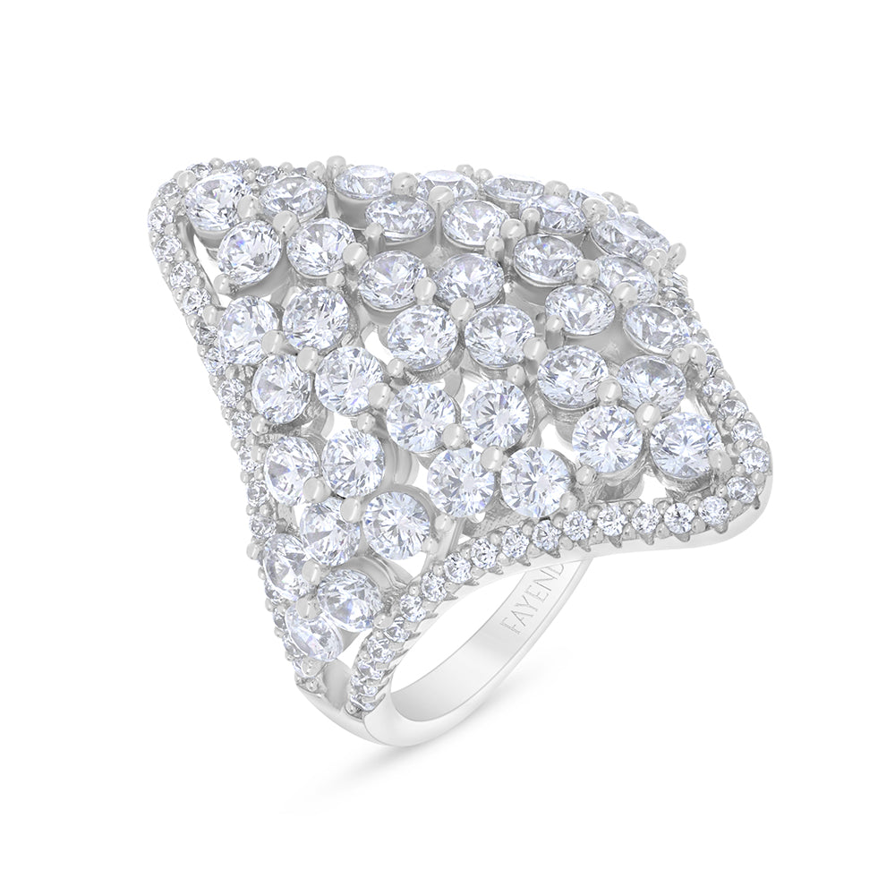 Sterling Silver 925 Ring Rhodium Plated Embedded With White Zircon