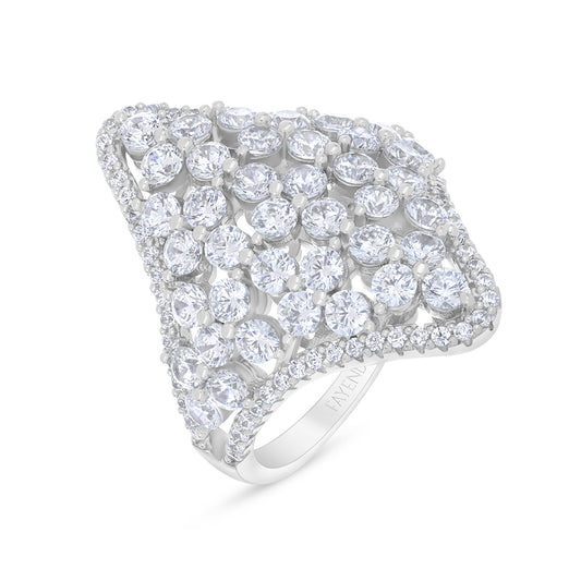 Sterling Silver 925 Ring Rhodium Plated Embedded With White Zircon